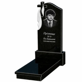 Основное Ритуальный памятник из гранита с плащаницей и крестом резной одинарный из черного гранита Коростышев к10-kor-npf-120-60-08-142