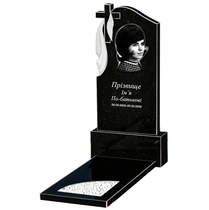 Основне Надгробний пам'ятник із граніту з вирізаним куточком одинарний із чорного граніту Коростишів к9-kor-npf-120-60-08-142