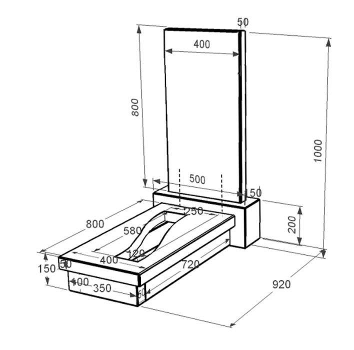 Размеры Надгробие из гранита с вырезанной полосой одинарное из черного гранита Коростышев к23-kor-pf-80-40-08-001