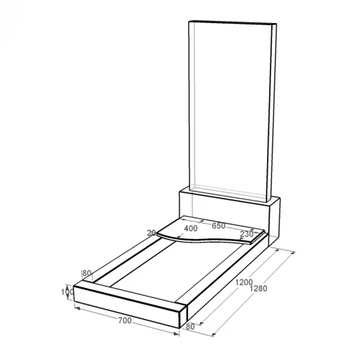 Размеры Цветник на могилу элитный 1280x700x100 из гранита серия Базис с полированными фасками Коростышевского карьера cv-kor-pf-1280-700-3-volna-1-st