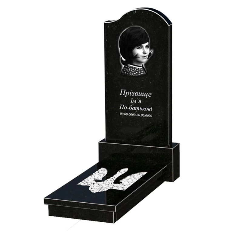 Основное Гранитный памятник с Трезубом резным и волной одинарный из черного гранита Коростышев к8-kor-npf-120-60-08-011-r
