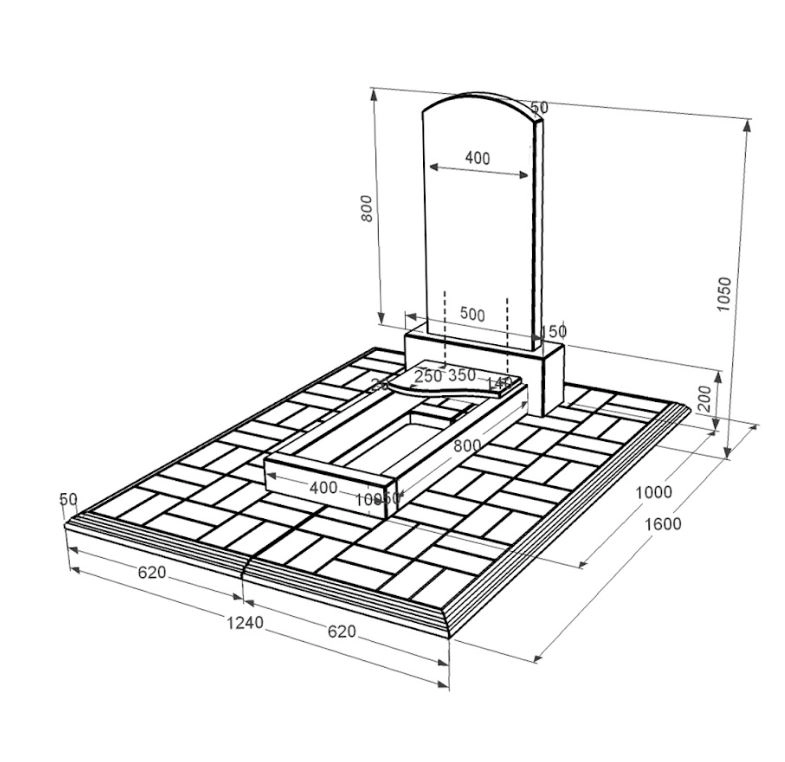 Розміри Гранітний пам'ятник з 1 надгробком одинарний із чорного граніту Коростишів з хвилею різьблений к4-kor-npf-80-40-05-009-l-pbd1