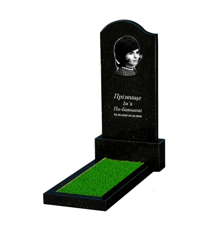 Основне Надгробок із граніту доньці одинарний із чорного граніту Коростишів з хвилею різьблений к1-kor-pf-120-60-08-011-l