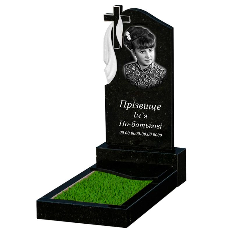 Основное Памятник из гранита стела 80x40 см одинарный из черного гранита Коростышев с волной резной к5-kor-pf-80-40-05-142-l