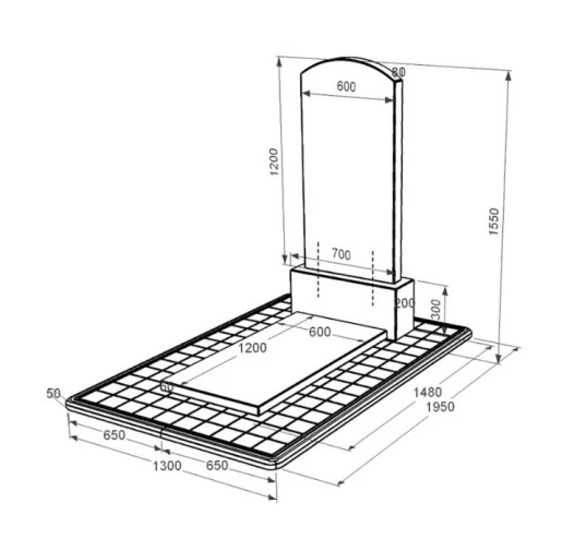 Размеры Памятник из гранита длиной 150 см одинарный с дугой резной из черного гранита Коростышев Дуга 009 к7-kor-pf-120-60-08-009-pbd3