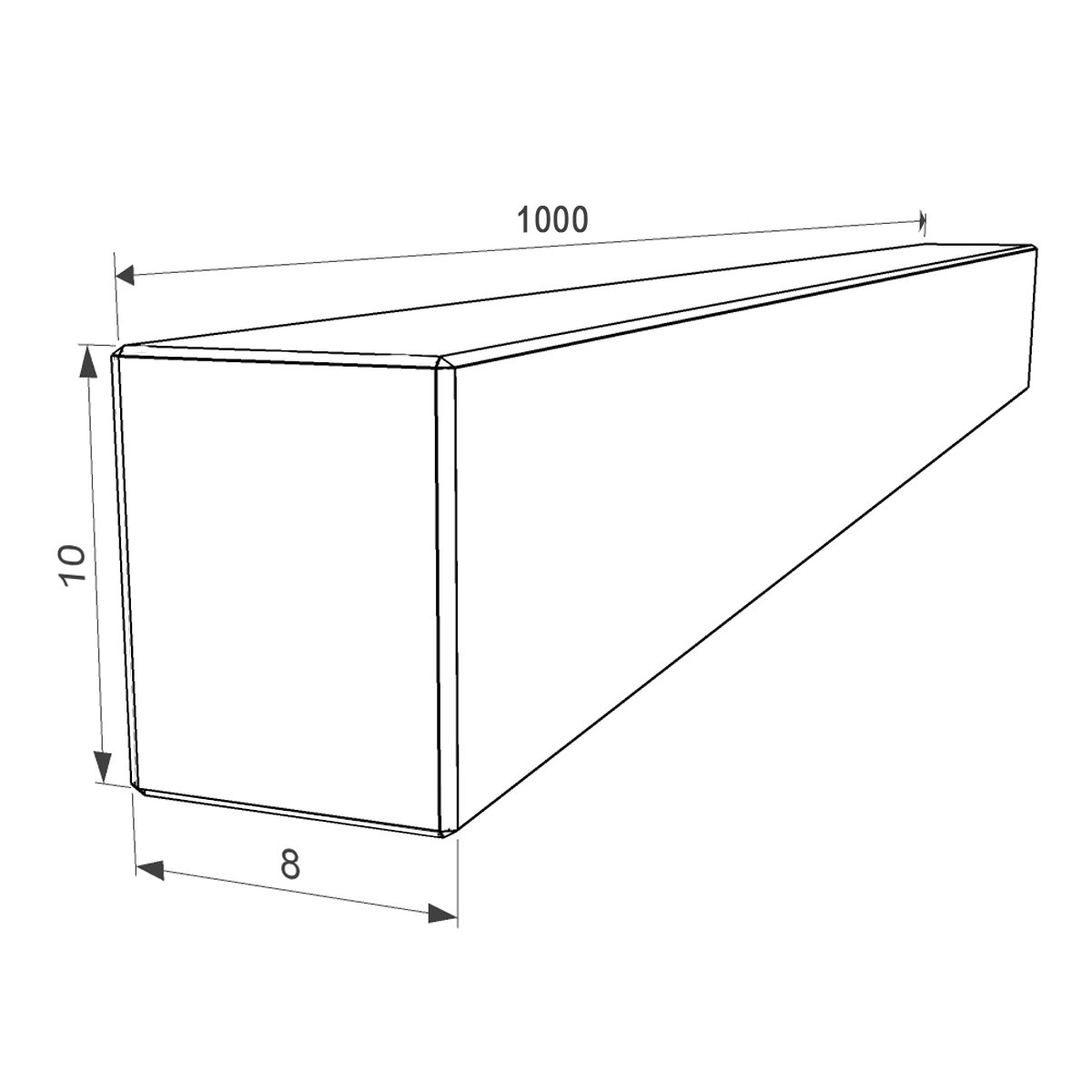 Розміри Брус для квітника на могилу прямокутний  з граніту бічний з полірованими фасками Коростишівського кар'єру br-kor-pf-100-10-08