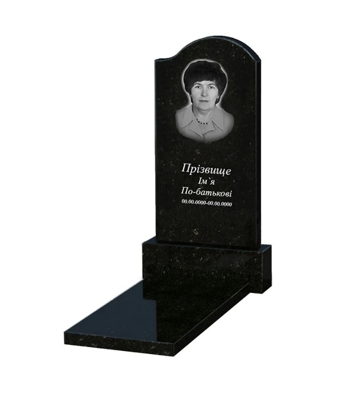 Основне Гранітний пам'ятник з полірованими фасками одинарний із чорного граніту Коростишів з хвилею різьблений к7-kor-pf-100-50-08-011-r