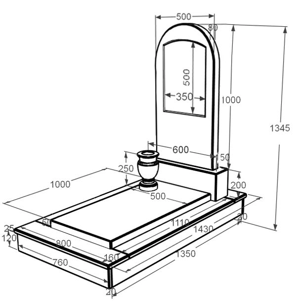 Розміри Мармуровий пам'ятник з надгробною плитою одинарний з мармуру Дайна з вирізаним куточком к9-dan-pf-100-50-08-006-ck