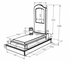 Розміри Пам'ятник із мармуру кольоровий одинарний з мармуру Дайна з хвилею різьблений к12-dan-pf-100-50-08-011-l-ck