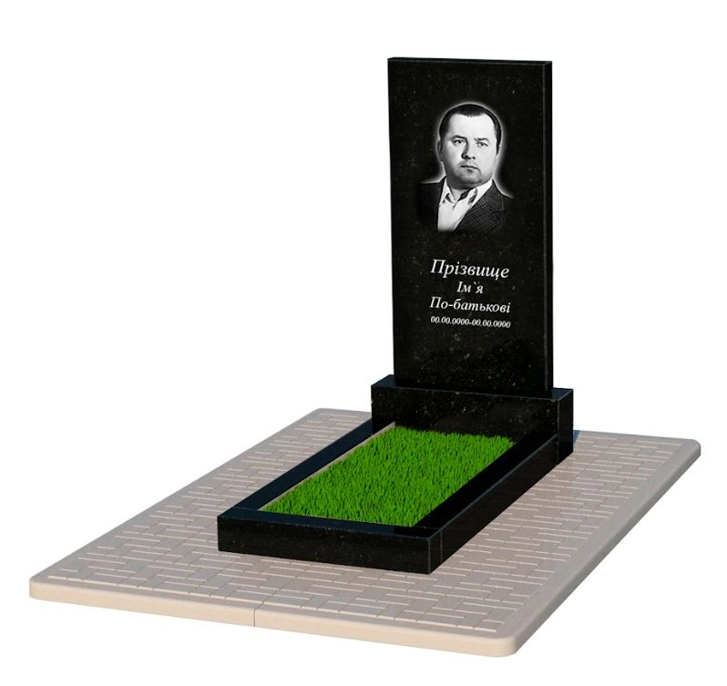 Основне Гранітний пам'ятник прямокутний одинарний із чорного граніту Коростишів без різьблених робіт к2-kor-pf-100-50-08-001-pbd2