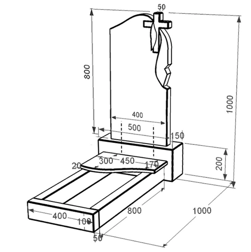 Розміри Гранітний пам'ятник для матері одинарний із чорного граніту Коростишів з хвилею різьблений к3-kor-npf-80-40-05-142-r