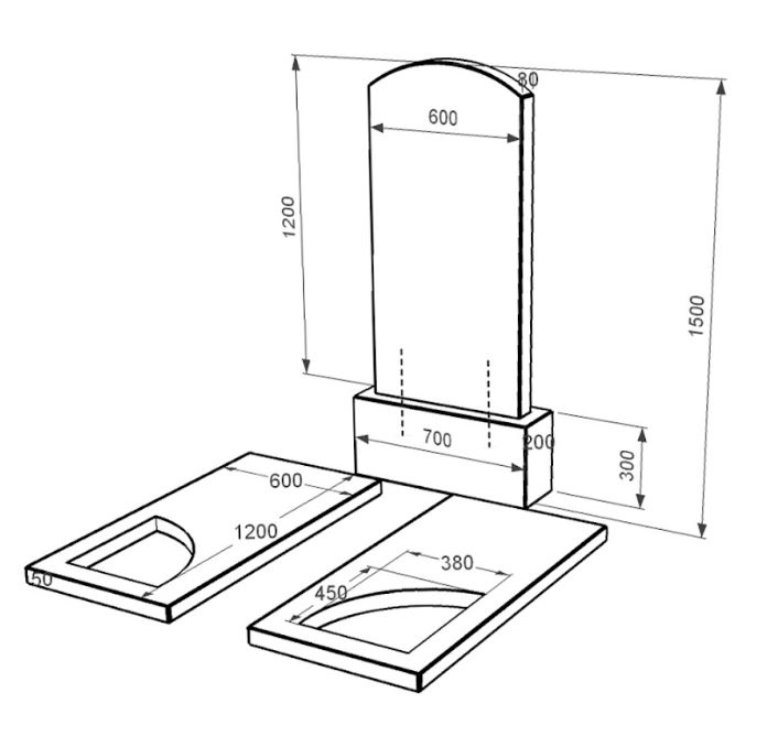 Розміри Гранітний пам'ятник з двома надгробками подвійний із чорного граніту Коростишів з вирізаним куточком к18-kor-pf-120-60-08-009