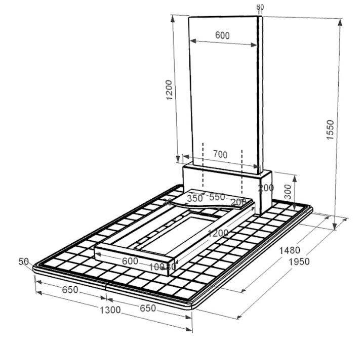 Размеры Гранитный памятник на могилу прямоугольной формы одинарный из черного гранита Коростышев с волной резной к4-kor-npf-120-60-08-001-pbd3