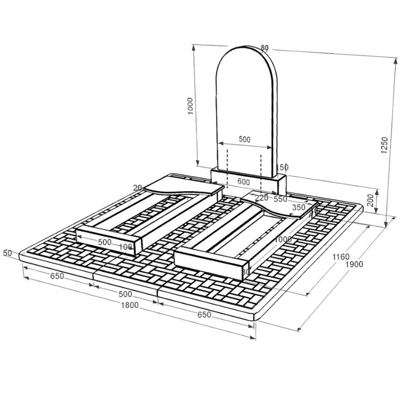 Розміри Надгробок із граніту з хвилею різьблений подвійний із чорного граніту Коростишів к15-kor-pf-100-50-08-006-pbd2