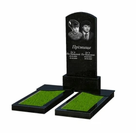 Основное Надгробие из гранита с формой волны 1500x700x1360 двойное из черного гранита Коростышевского карьера серия Дуга 009 к15-kor-pf-120-60-08-009