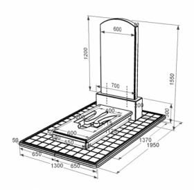 Розміри Надгробний пам'ятник із граніту юнакам одинарний з Тризубом вирізаним із чорного граніту Коростишів Дуга 009 к8-kor-npf-120-60-08-009-pbd3