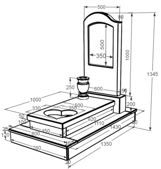 Размеры Мраморный памятник с гробницей из мрамора Дайна с сердцем резная работа к11-dan-pf-100-50-08-011-l-ck