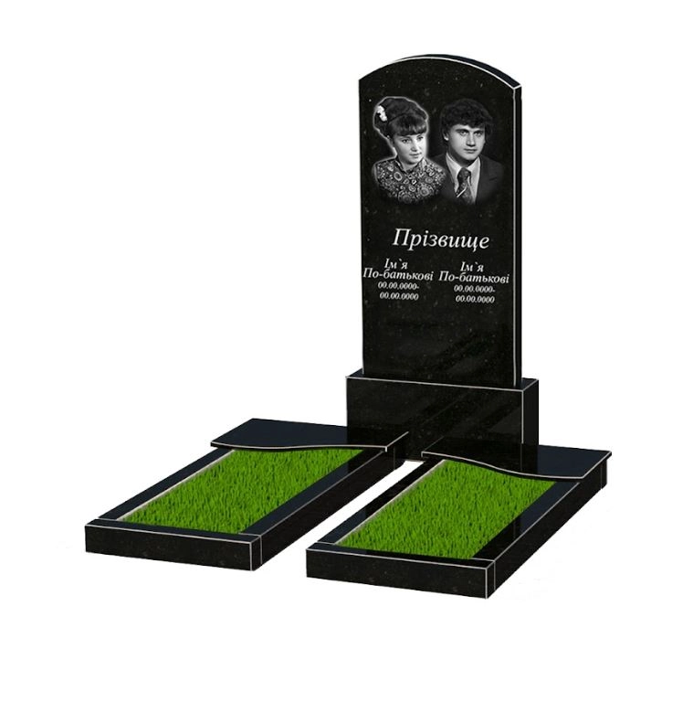 Основне Пам'ятник із граніту з повним поліруванням сторін подвійний із чорного граніту Коростишів з хвилею різьблений к15-kor-npf-120-60-08-009