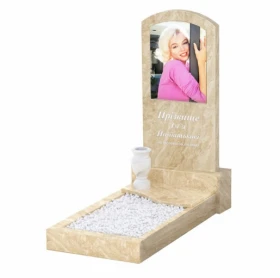 Мармуровий пам'ятник маленький одинарний з мармуру Дайна з дугою різьблений к5-dan-pf-80-40-05-009