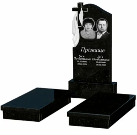 Основное Памятник из гранита производство Украина двойной из черного гранита Коростышев с крестом резной с плащаницей резной к19-kor-pf-100-50-08-142