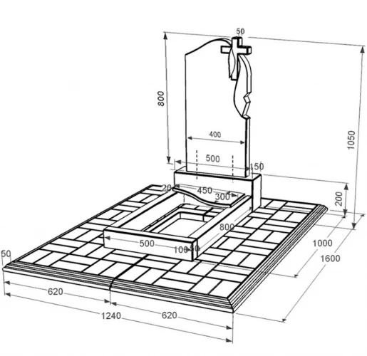 Розміри Гранітний пам'ятник для могили одинарний із чорного граніту Коростишів з хвилею різьблений к5-kor-npf-80-40-05-142-r-pbd1