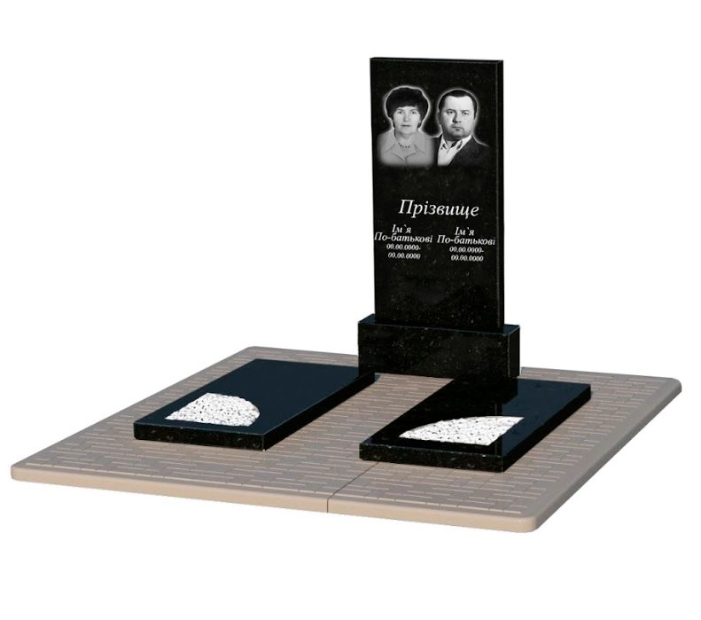 Основне Гранітний пам'ятник з вирізаним куточком подвійний із чорного граніту Коростишів к18-kor-pf-100-50-08-001-pbd2