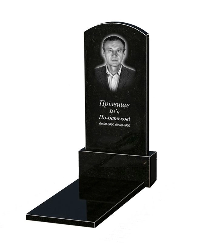 Основне Гранітний пам'ятник стела 120х60 см одинарний із чорного граніту Коростишів з дугою різьблений к7-kor-npf-120-60-08-009