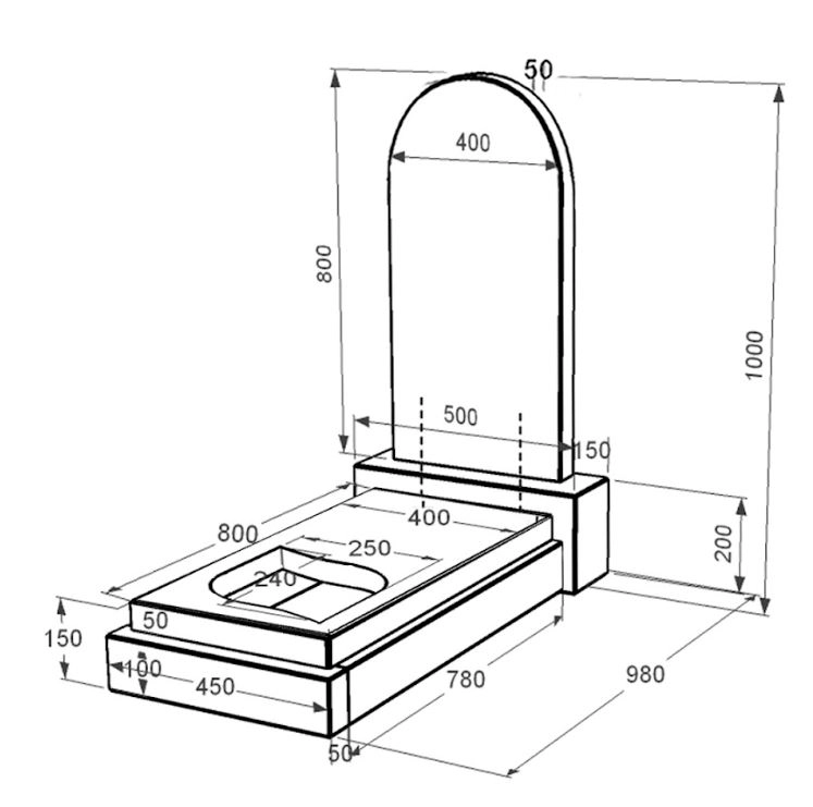 Розміри Гранітний пам'ятник напівкруглої форми одинарний із чорного граніту Коростишів з листом різьблена робота к13-kor-pf-80-40-05-006