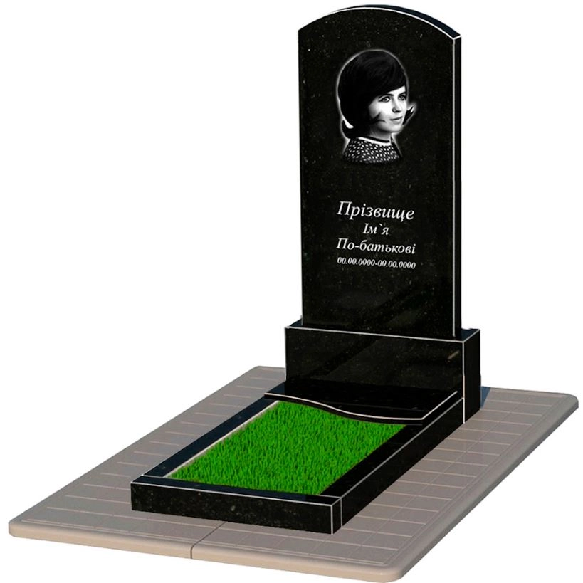 Основное Гранитный памятник для дочки одинарный из черного гранита Коростышев с волной резной к5-kor-npf-120-60-08-009-pbd3