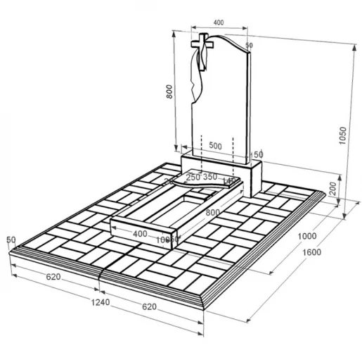 Розміри Пам'ятник із граніту стела 80x40 см одинарний із чорного граніту Коростишів з хвилею різьблений к4-kor-npf-80-40-05-142-l-pbd1