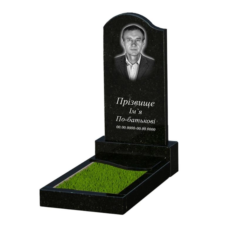 Основное Надгробие из гранита с плитой на цветнике одинарное из черного гранита Коростышев с волной резное к5-kor-pf-80-40-05-011-l