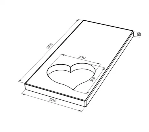 Размеры Надгробная плита цветная 1000x500x50 из мрамора Дайна с полированными фасками серия Сердце левая pl-dan-pf-pt-100-50-05-SERCE-l