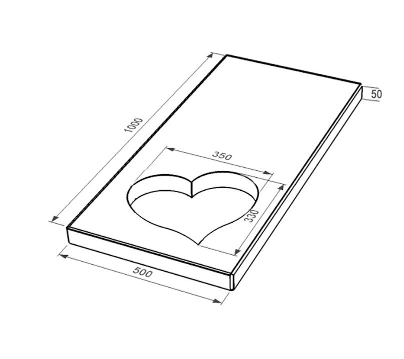 Размеры Надгробная плита цветная 1000x500x50 из мрамора Дайна с полированными фасками серия Сердце левая pl-dan-pf-pt-100-50-05-SERCE-l