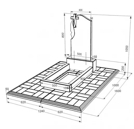 Розміри Гранітний пам'ятник з хрестом різьблений одинарний із чорного граніту Коростишів з плащаницею різьблений к2-kor-npf-80-40-05-142-pbd1