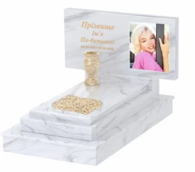 Мармуровий пам'ятник з листом різьблена робота одинарний з білого мармуру Волокас к13-vol-pf-50-100-08-001-ck