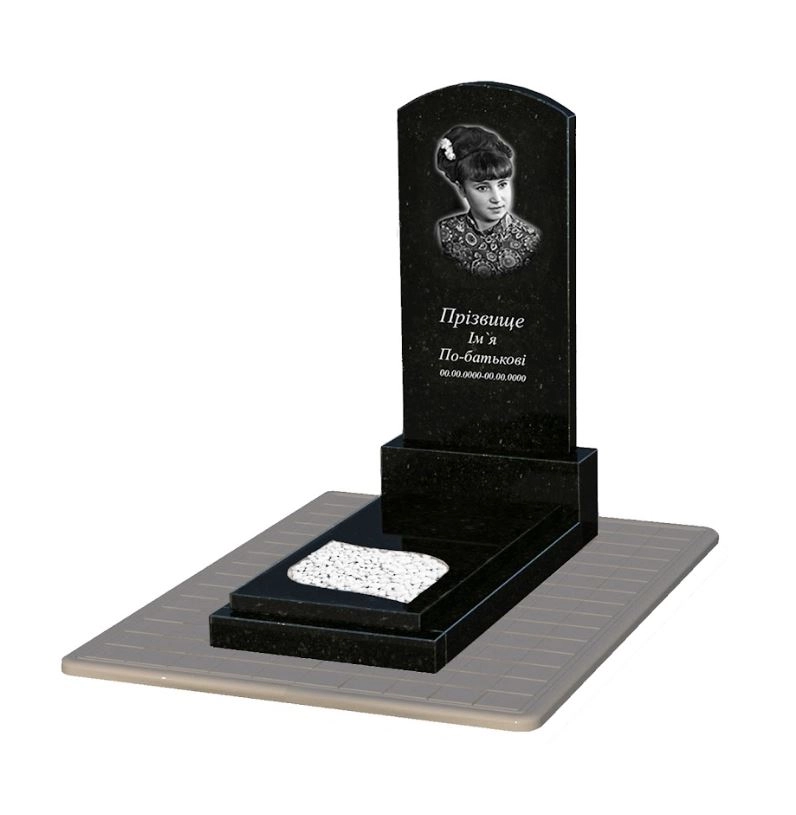 Основне Гранітний пам'ятник з лівим нижнім надгробком одинарний з листом різьблена робота із чорного граніту Коростишів Дуга 009 к13-kor-pf-120-60-08-009-pbd3