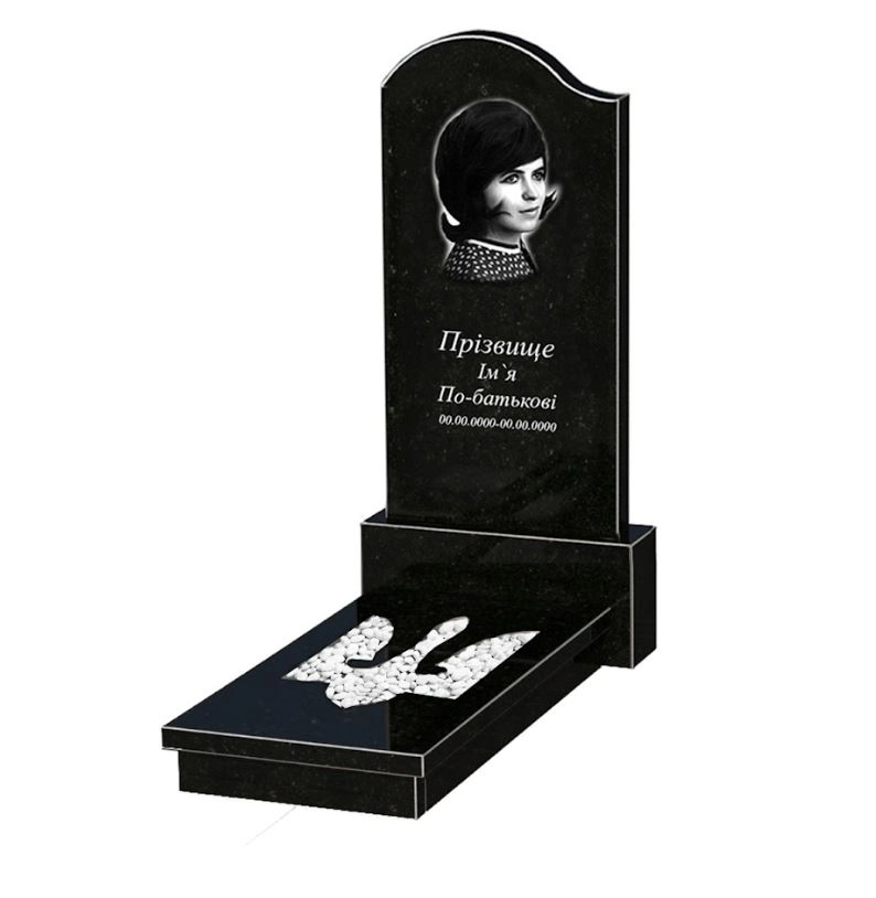 Основне Пам'ятник надгробок із граніту дівчинам одинарний із чорного граніту Коростишів з хвилею та Тризубом вирізаним к8-kor-npf-120-60-08-011