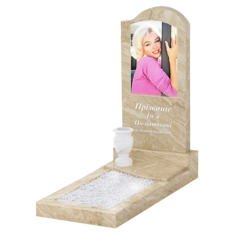 Основне Мармуровий пам'ятник для могили одинарний з мармуру Дайна з хвилею різьблений к5-dan-pf-100-50-08-011-r