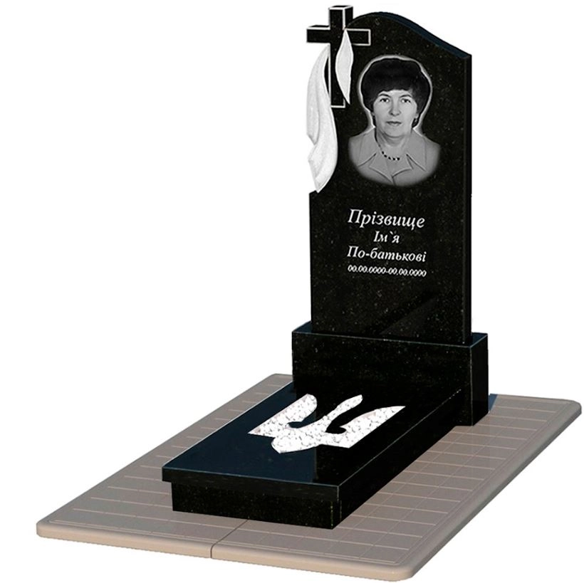 Основне Гранітний пам'ятник з Тризубом вирізаним одинарний із чорного граніту Коростишів к8-kor-pf-120-60-08-142-pbd3