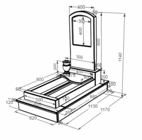 Розміри Мармуровий пам'ятник низький одинарний з білого мармуру Волокас з хвилею різьблений з дугою різьблений к5-vol-pf-80-40-05-009-ck