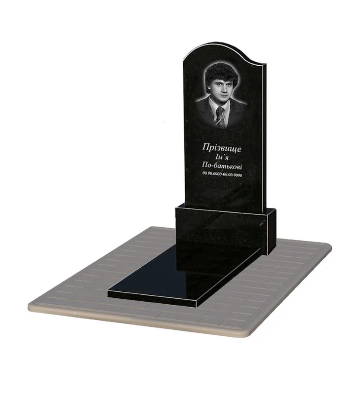 Основне Надгробок на могилу із граніту висотою 150 см одинарний із чорного граніту Коростишів з хвилею різьблений к7-kor-npf-120-60-08-011-l-pbd3