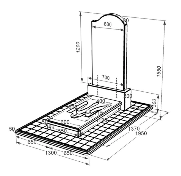 Розміри Пам'ятник із граніту з Тризубом вирізаним одинарний із чорного граніту Коростишів к8-kor-npf-120-60-08-011-r-pbd3