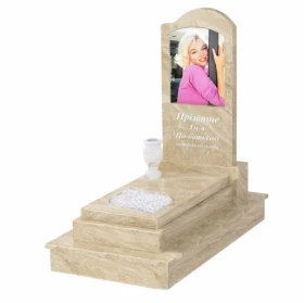 Мармуровий пам'ятник вертикальний одинарний з мармуру Дайна з листом різьблена робота к13-dan-pf-80-40-05-011-r-ck