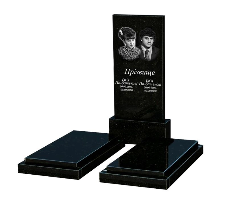 Основне Гранітний пам'ятник з гробницею подвійний із чорного граніту Коростишів без різьблених робіт к21-kor-pf-120-60-08-001