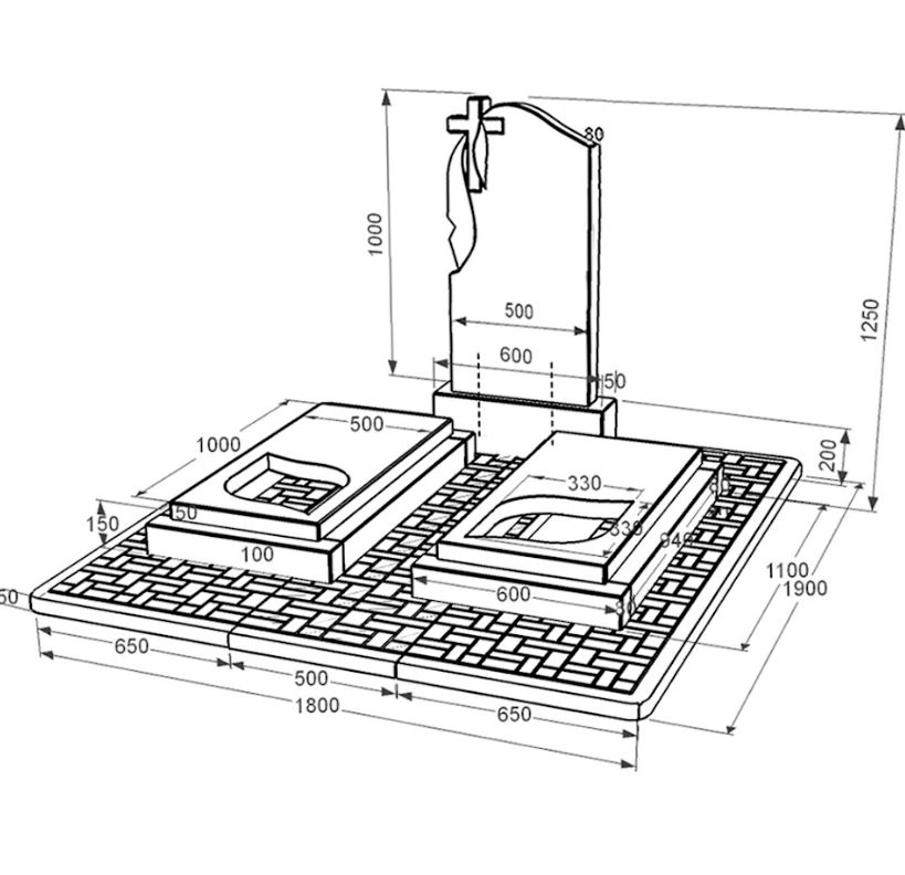 Розміри Пам'ятник із граніту фігурний подвійний із чорного граніту Коростишів з листом різьблена робота к22-kor-npf-100-50-08-142-pbd2