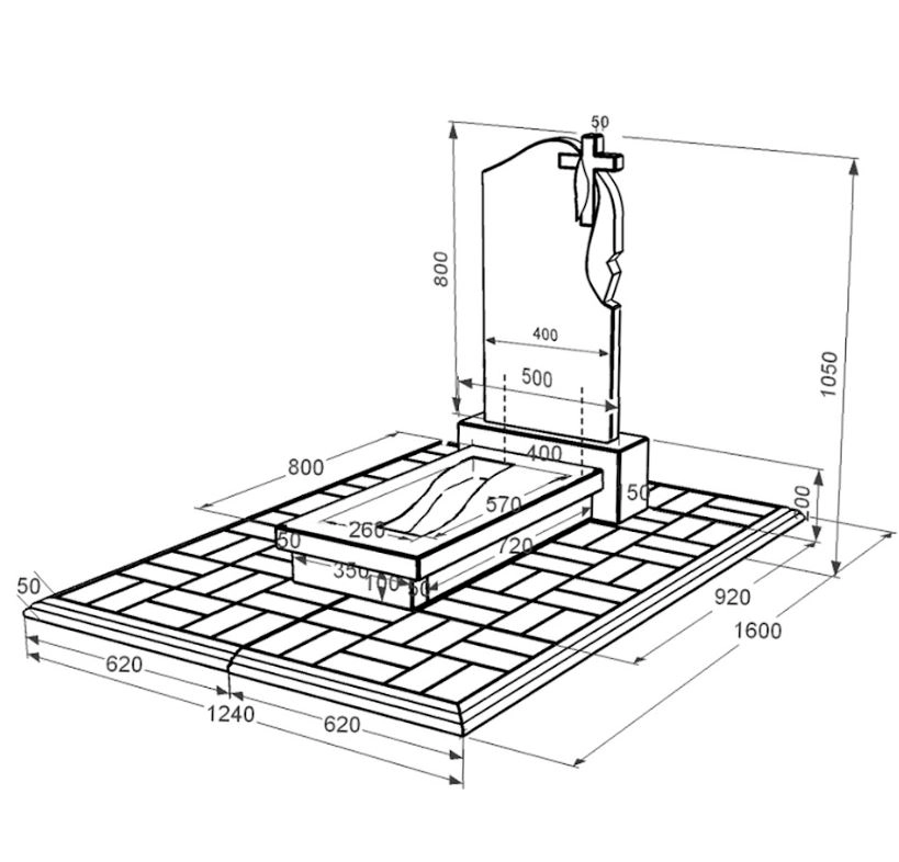 Розміри Гранітний пам'ятник з вирізаною смугою одинарний із чорного граніту Коростишів з хрестом та плащаницею різьблений к23-kor-npf-80-40-08-142-r-pbd1