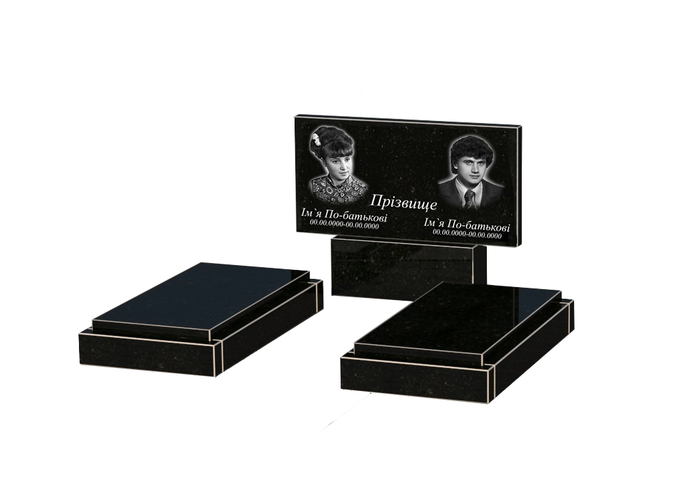 Основне Гранітний пам'ятник 60 см висотою подвійний із чорного граніту Коростишів без різьблених робіт к21-kor-npf-40-80-05-001