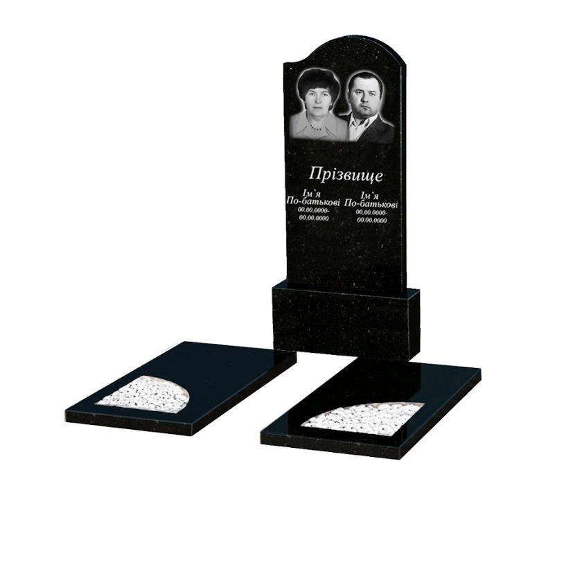 Основне Пам'ятник на цвинтар з граніту поліровані фаски подвійний із чорного граніту Коростишів з вирізаним куточком к18-kor-pf-120-60-08-011-r