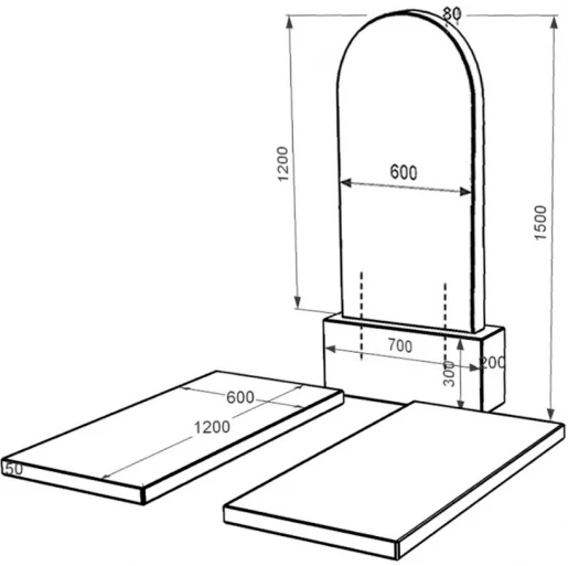 Розміри Гранітний пам'ятник сімейний подвійний із чорного граніту Коростишів з полукруглою стелою к17-kor-npf-120-60-08-006