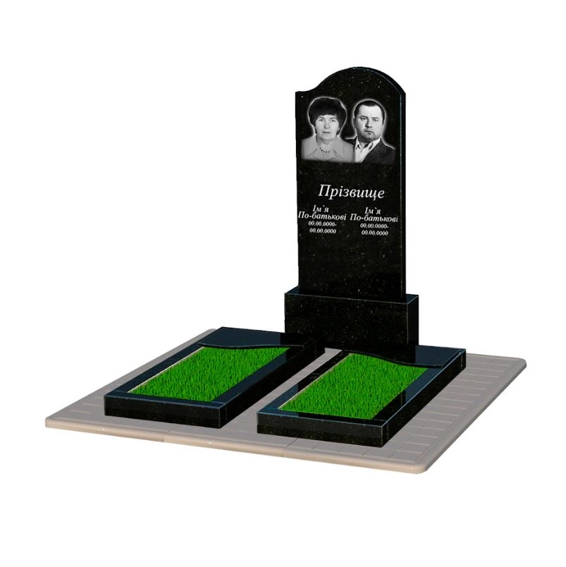 Основне Пам'ятник із граніту з квітником подвійний із чорного граніту Коростишів з хвилею різьблений к16-kor-pf-120-60-08-011-r-pbd3